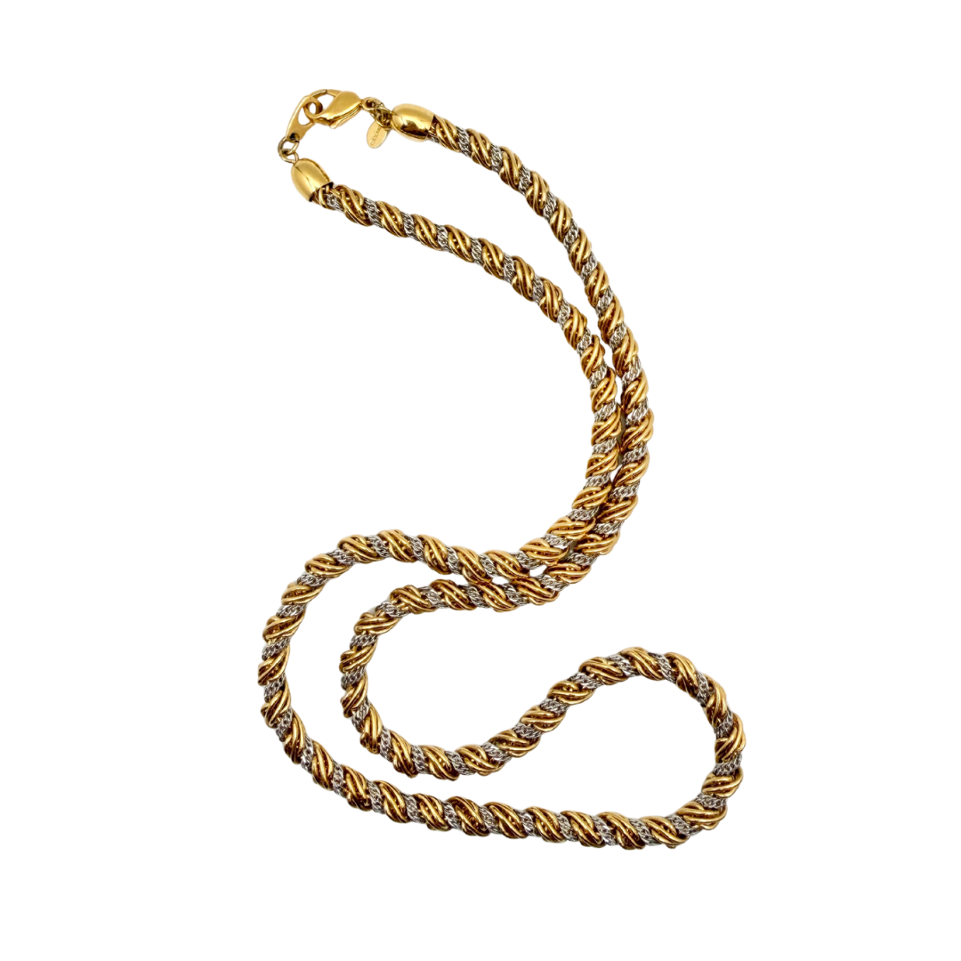 Vintage 80s Monet Two-Tone Gold and Silver Braided Chain Necklace