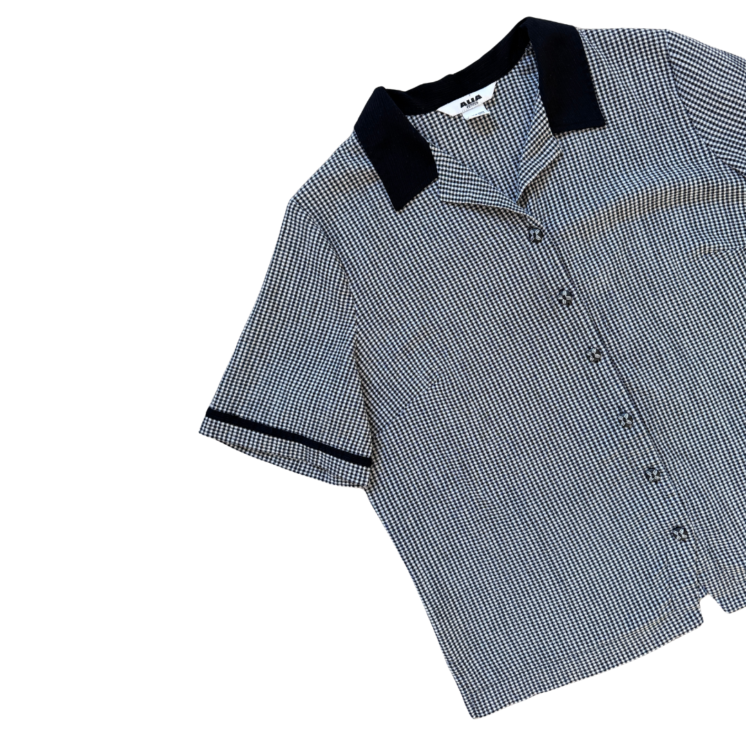 Alia Black and White Gingham Blouse | Large