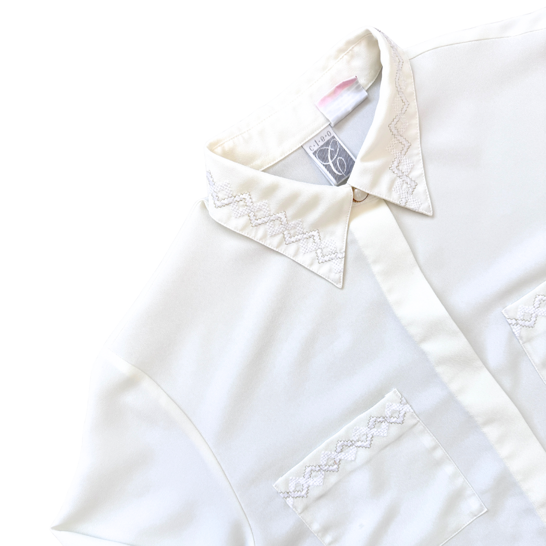 Cleo Geometric Embroidered Collar Blouse | Medium-Large