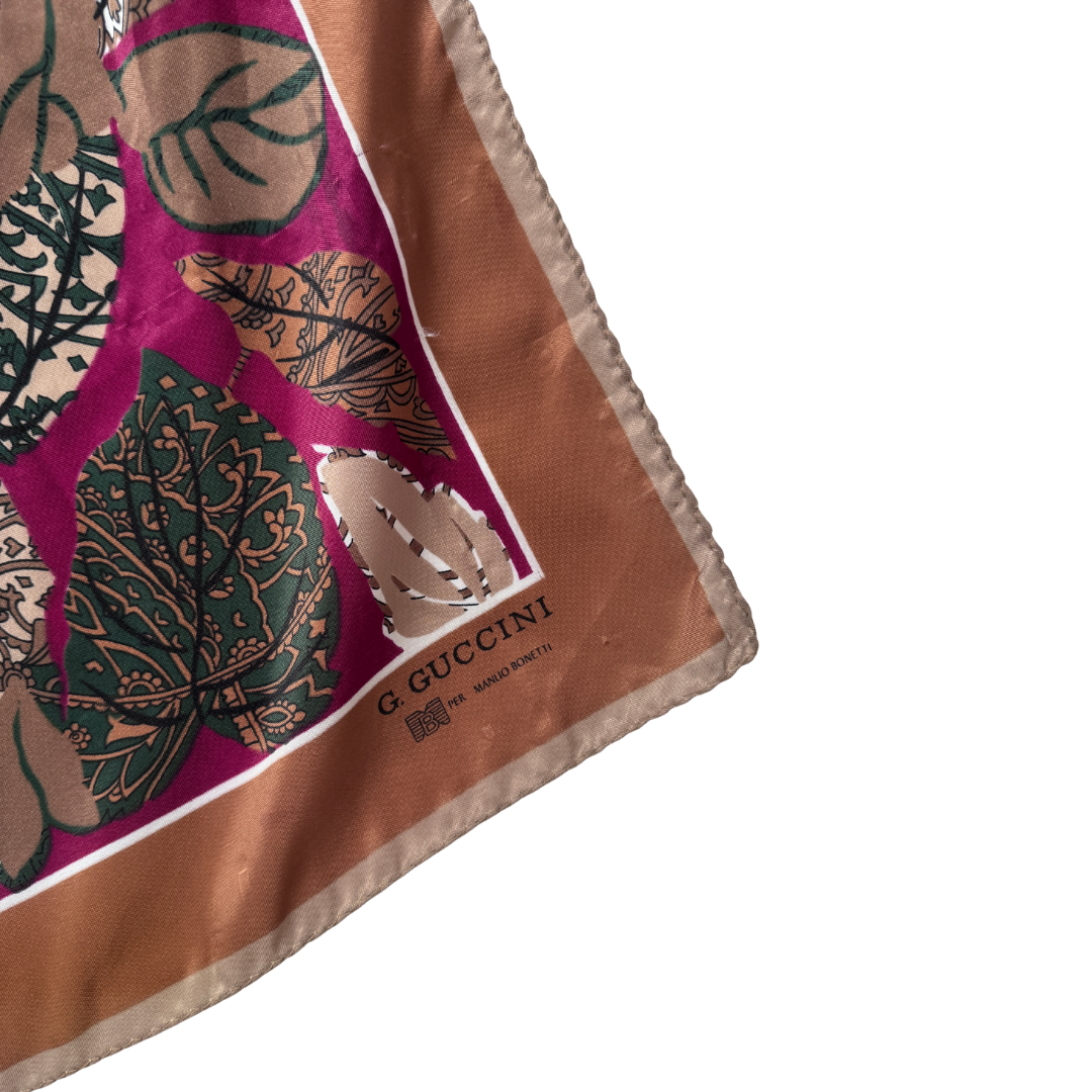 G. Guccini Burgandy and Brown Leaves Square Scarf