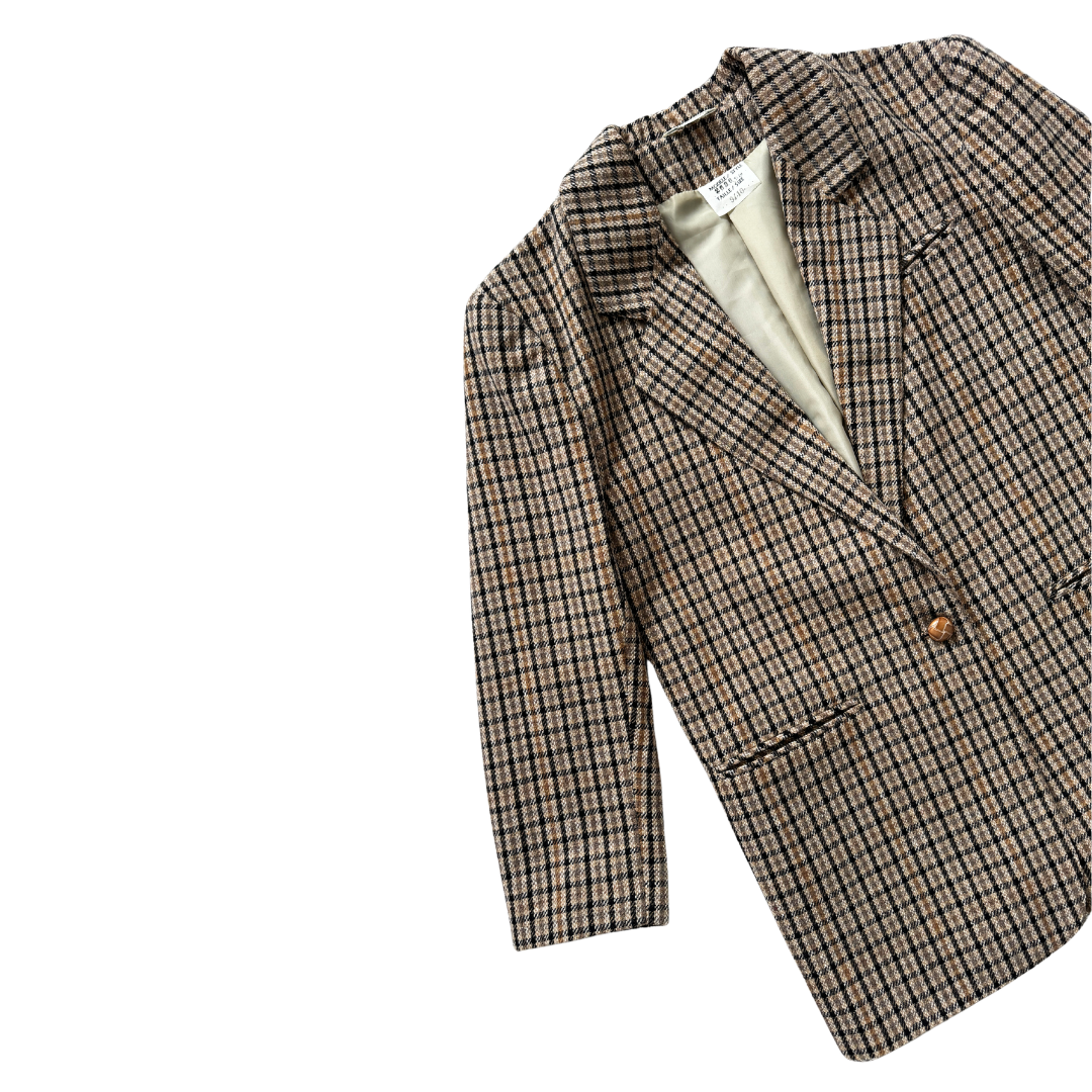Runaway Bay Brown and Black Wool Blend Checkered Blazer | Medium