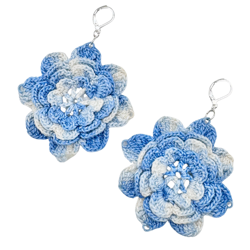 Recycled Ombre Blue Floral Doilie Earrings