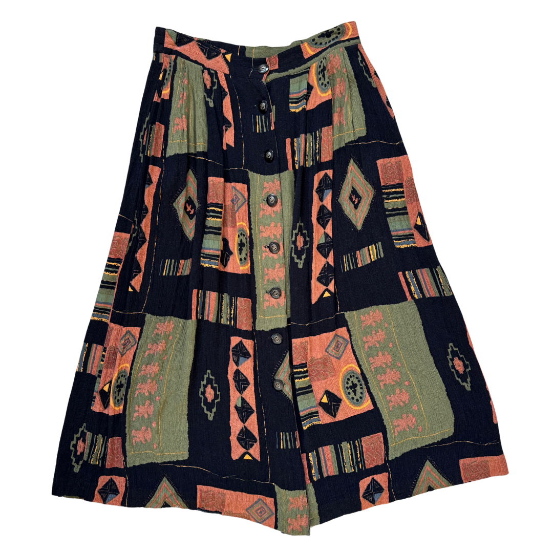 Vintage 1980s Eric Ryan Abstract Button Front Skirt | Medium-Large