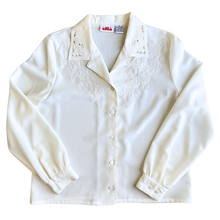 Load image into Gallery viewer, Vintage 1980s White Floral Embroidered Blouse with Cutout Collar | Large
