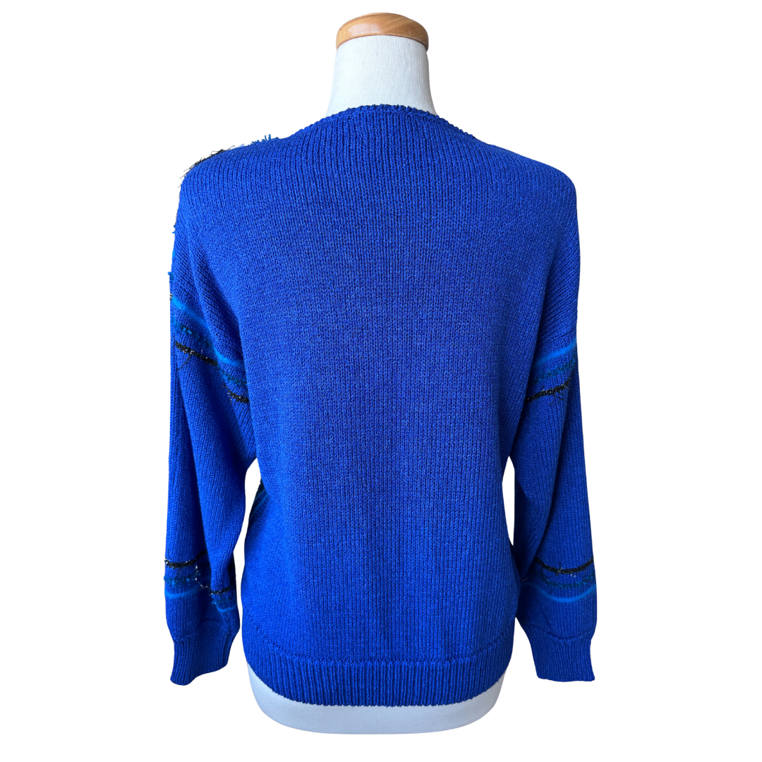 Lara Ferrante Blue Patchwork Sweater with Angora | Large