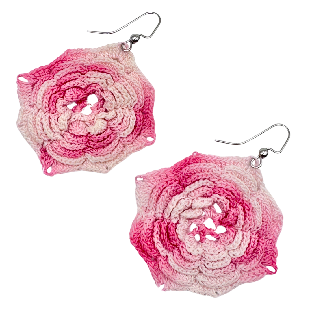 Recycled Pink Ombre Floral Doilie Earrings