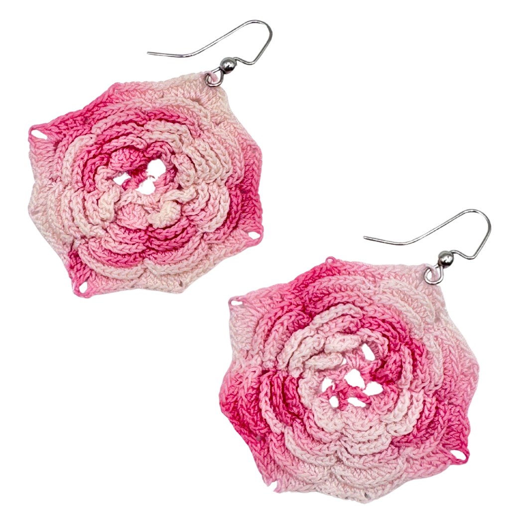 Recycled Pink Ombre Floral Doilie Earrings