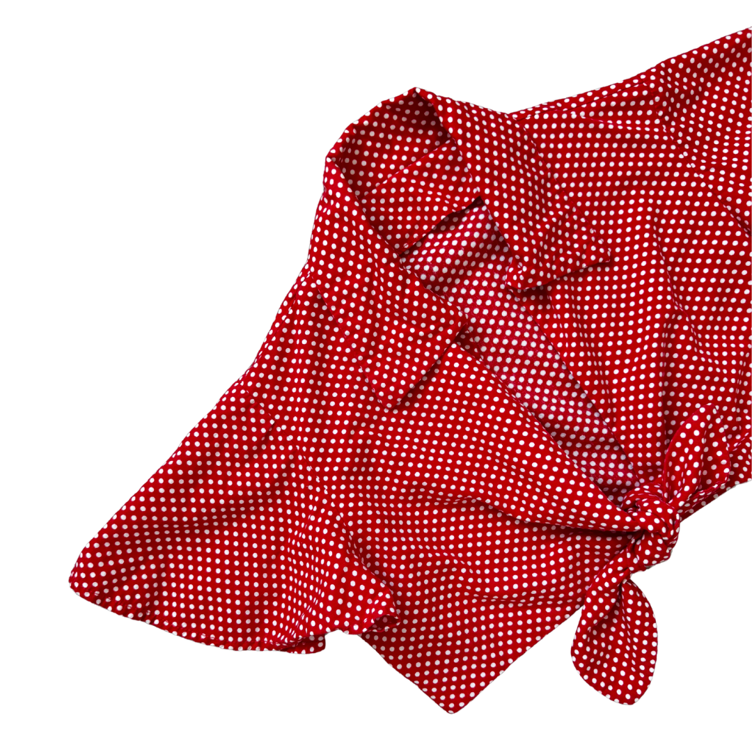 Red and White Tie-Front Polka Dot Crop Top | Extra-Small