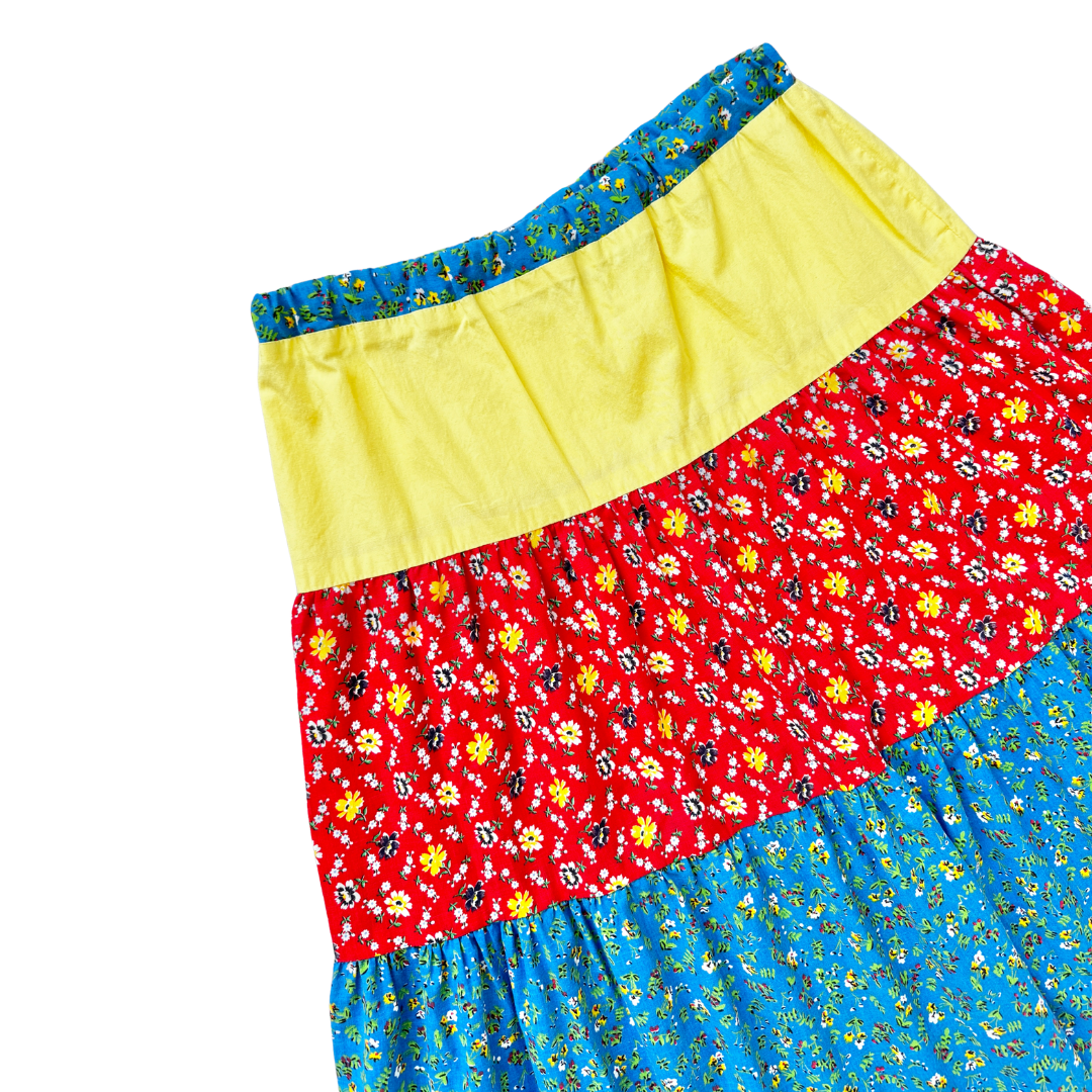 Primary Colours Floral Tiered Midi Skirt | Small