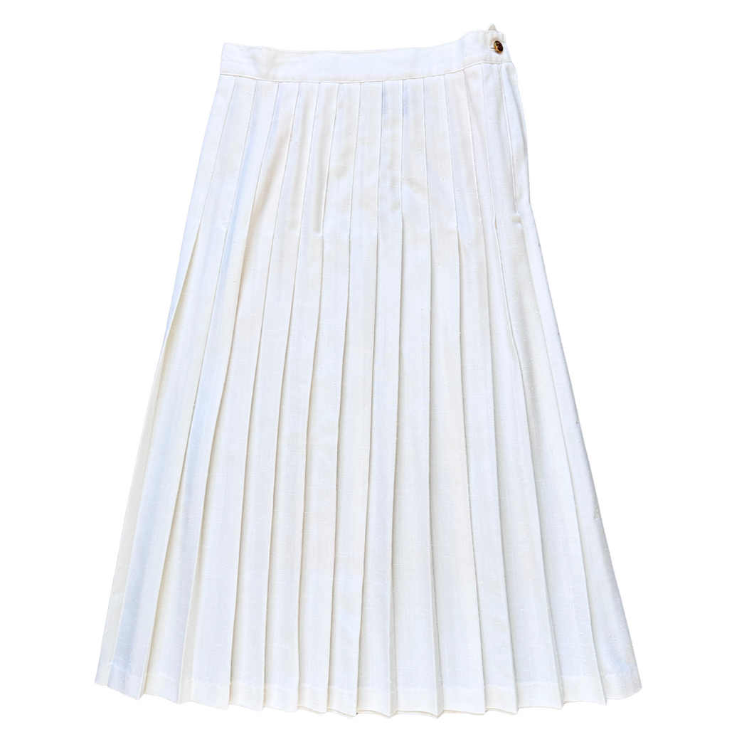 Vintage 1980s Patapouf White Pleated Skirt | Medium