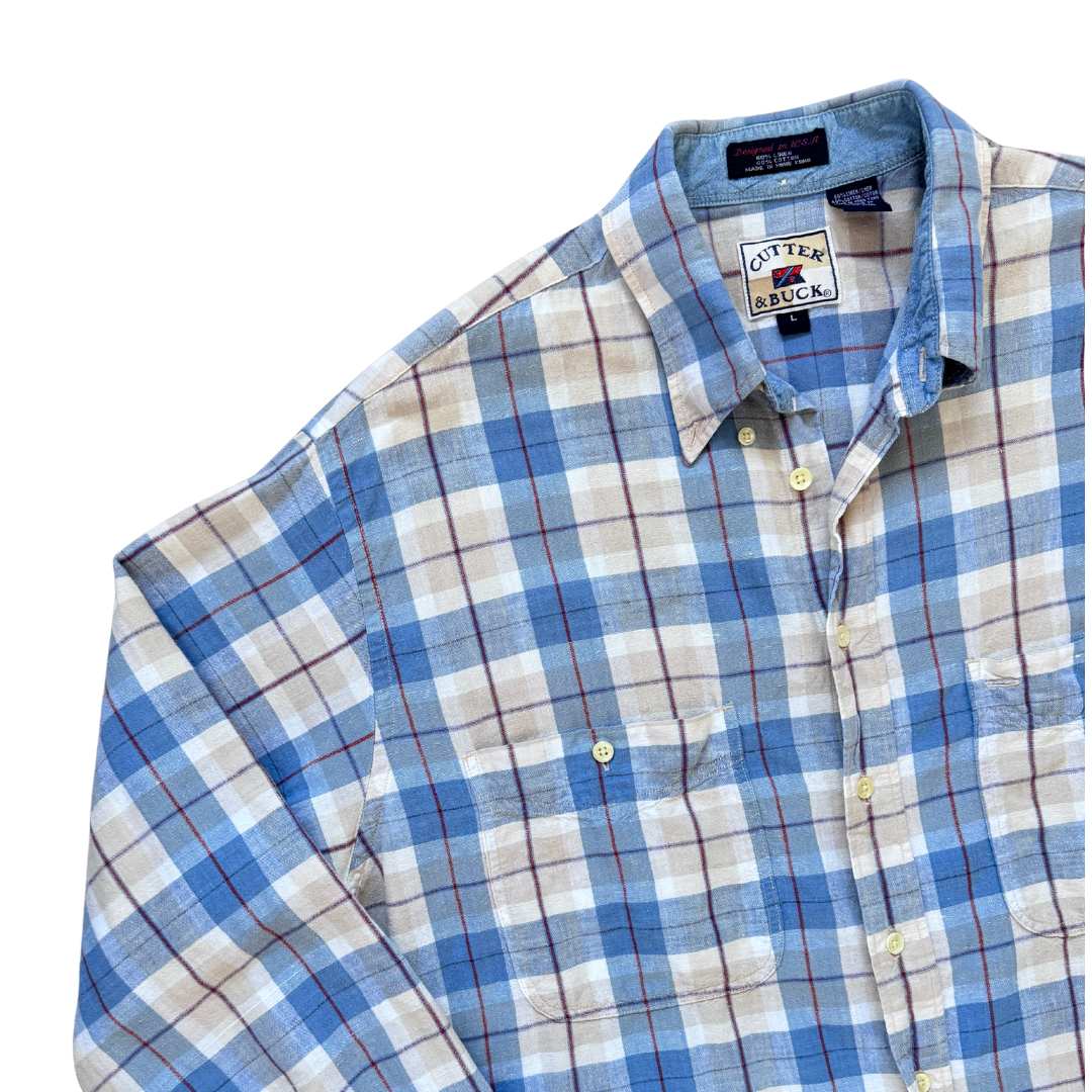 Cutter and Buck Men's Blue Plaid Shirt | Large / Extra-Large