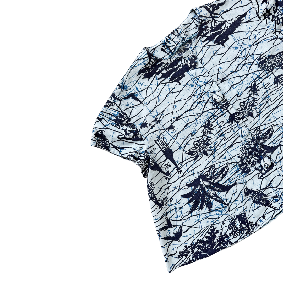 Navy and Light Blue Safari Print Blouse | Small