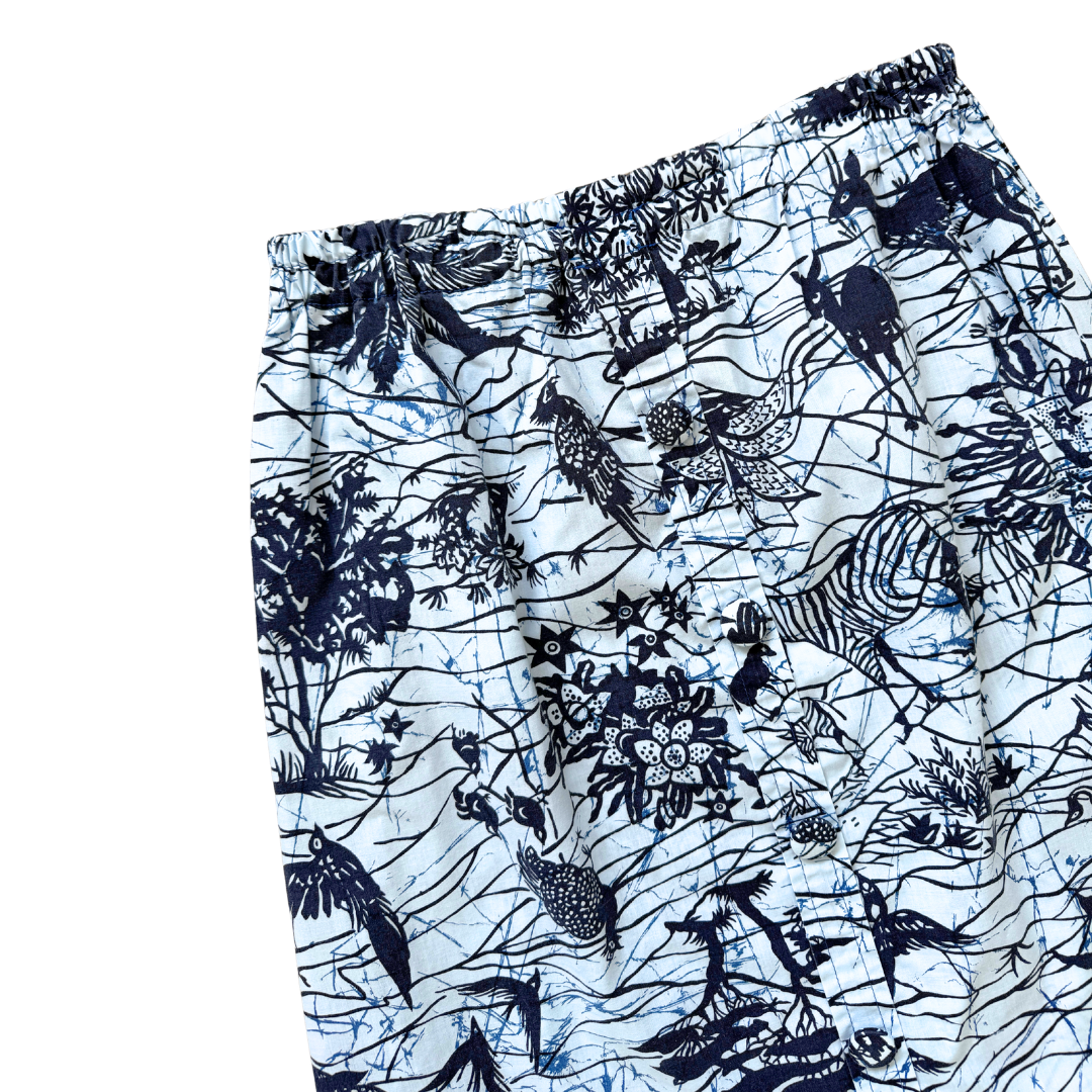 Navy and Light Blue Safari Print Button Front Midi Skirt | Small