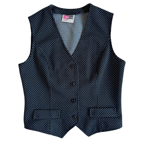 Vintage 1970s Black and White Tiny Polka Dot Vest | Medium