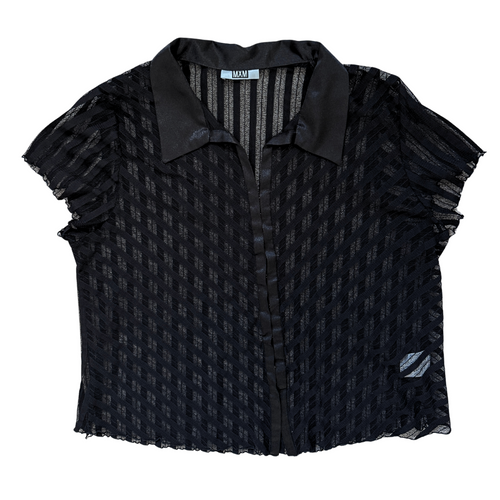 Vintage 1990s MXM Sheer Black Striped Collared Blouse | Extra-Large