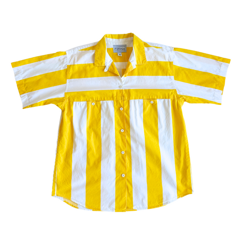 Vintage 1990s Yellow and White Striped Button Down T-Shirt | 1990s | Medium-Large