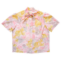 Vintage 1970s Pink and Yellow Pastel Floral Bow Collar Blouse | Large