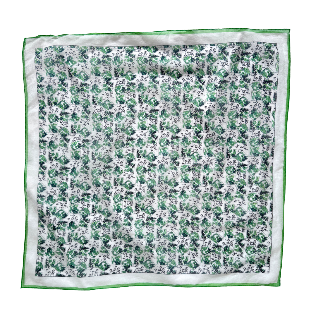 Vintage Sheer Green Floral Square Scarf