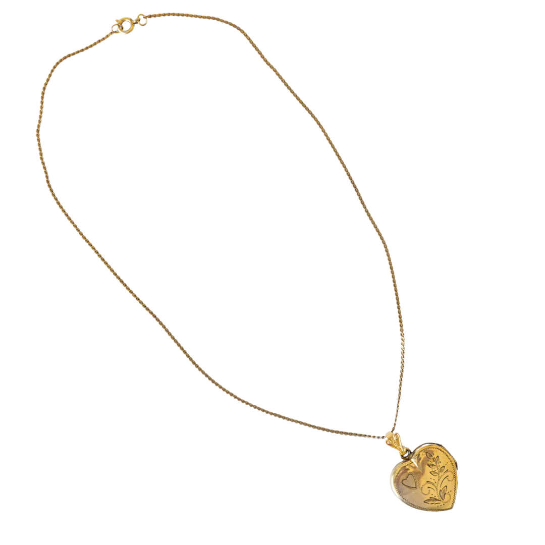 Vintage Etched Gold Plated Locket on Chain