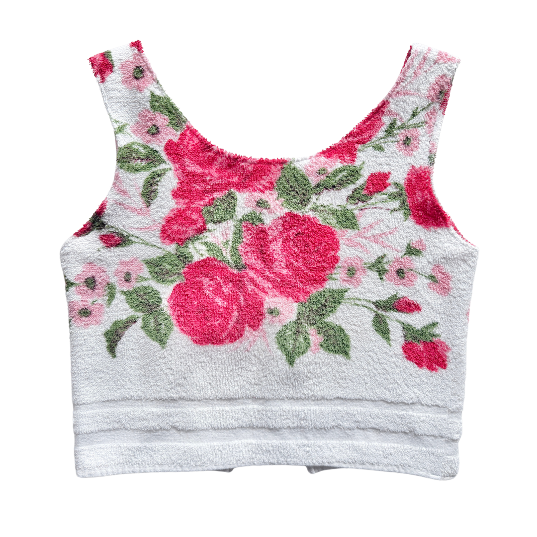 Recycled Red and Pink Rose Tie-Front Towel Vest | Small