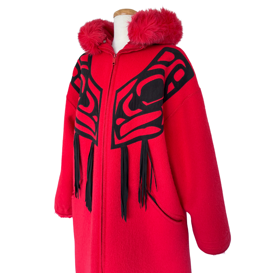 Linda Lundstrom LaParka Red Wool with Black Nisga Motif | Large
