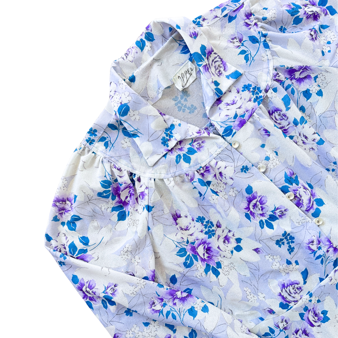 Jopper Blue Purple and White Floral Belted Shirtdress | Large