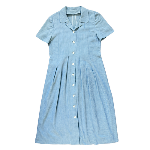 Home Sewn Collared Light Blue Gingham Maxi Dress| Medium