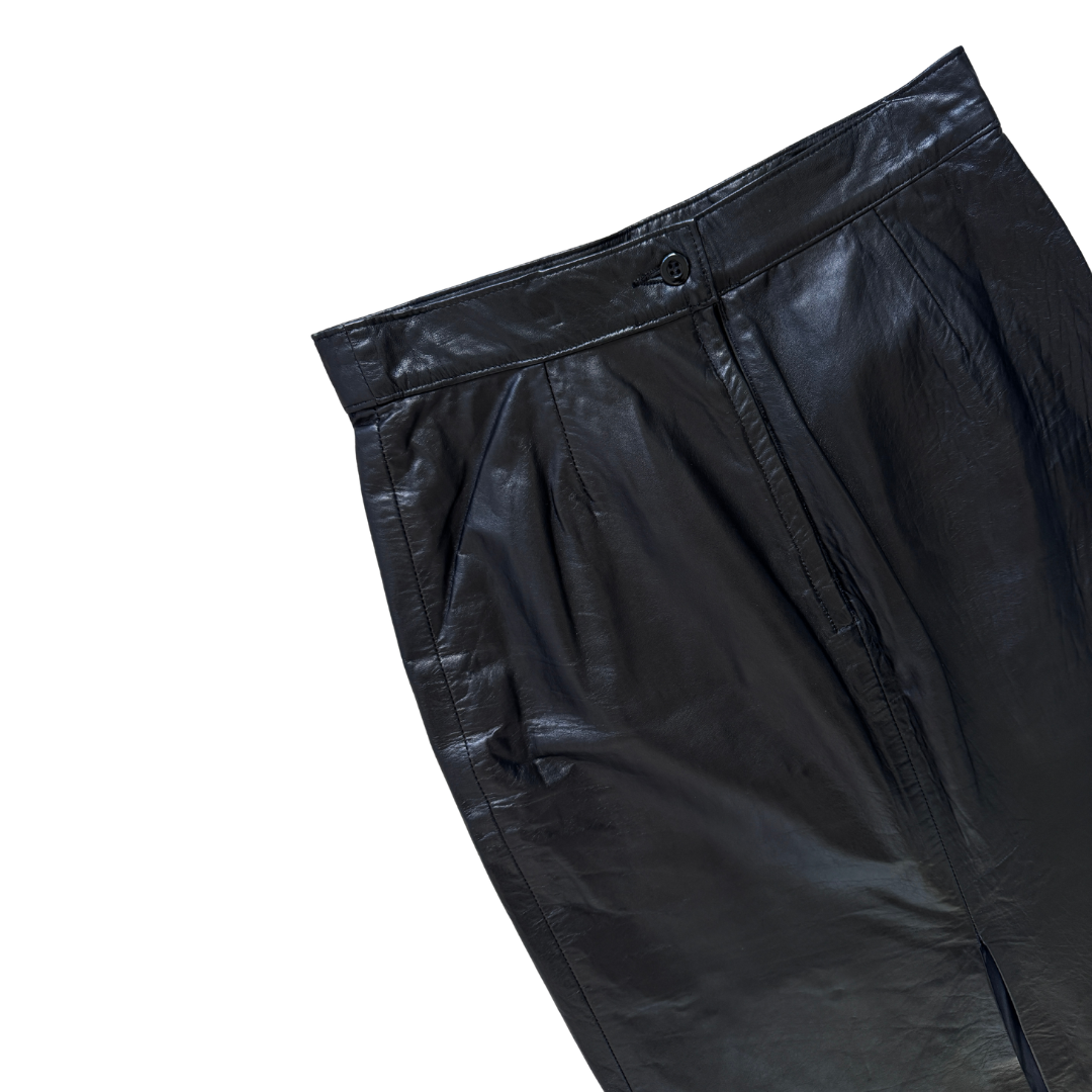 Boutique of Leathers Black Leather Midi Skirt | Medium