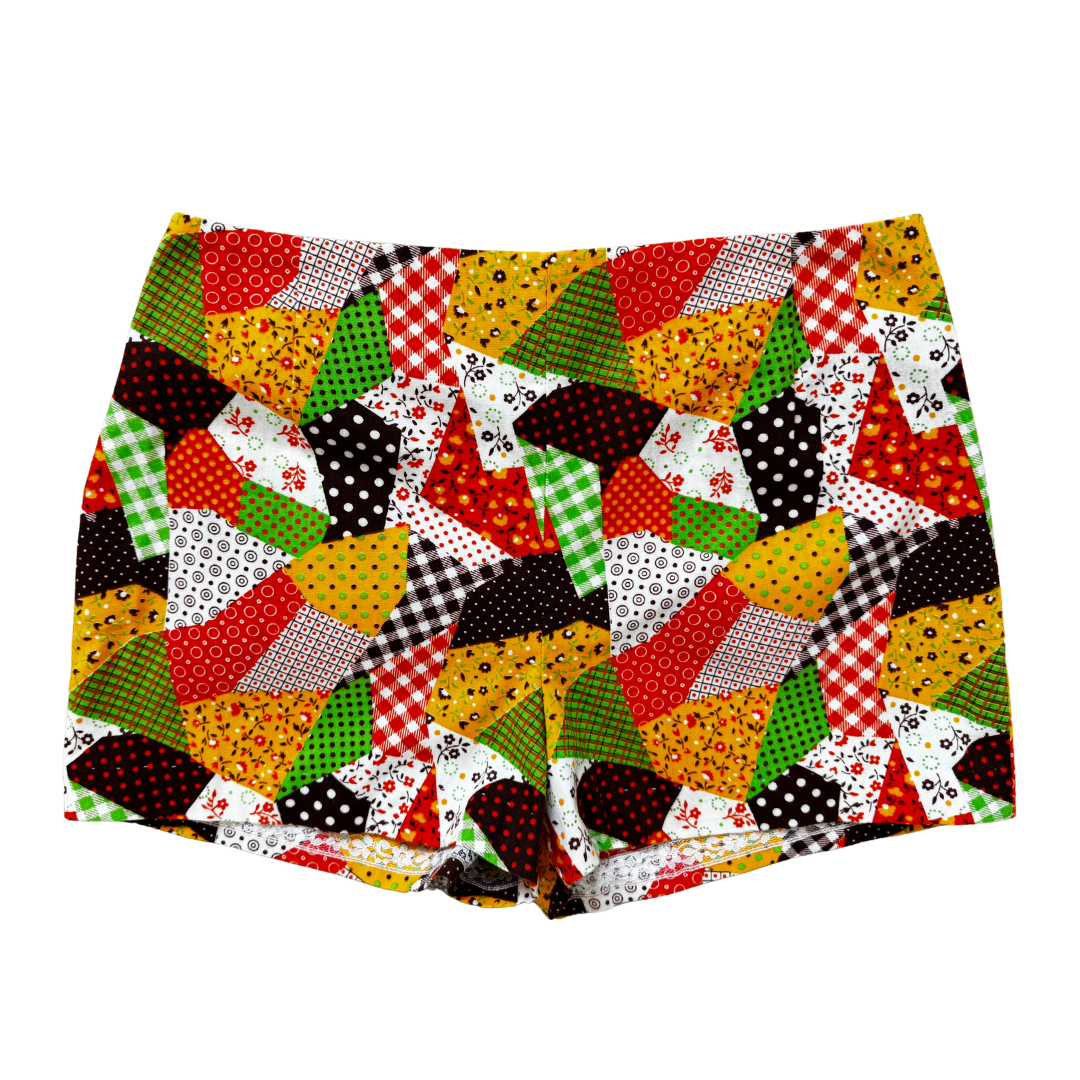 Vintage 70s Patchwork Print Hot Shorts | Extra-Small