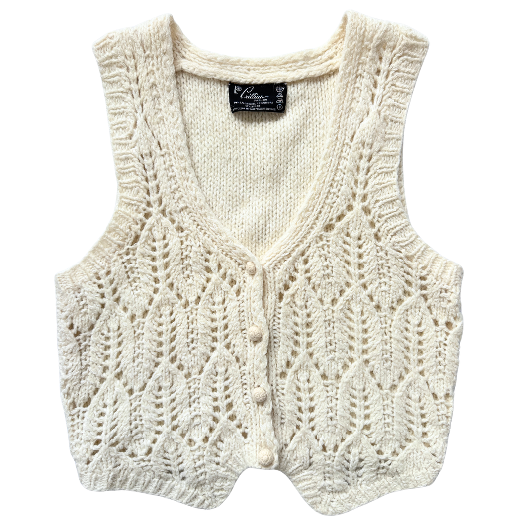 Vintage 1980s-1990s Crillian Cream Knit Lambswool and Angora Vest - Extra-Small / Small