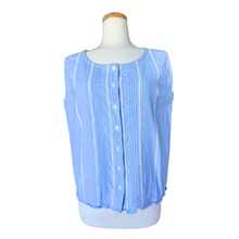 Load image into Gallery viewer, Authentic Chic Baby Blue Pleated Cotton Blouse with Lace Trim | Medium-Large
