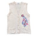 Up-cycled Hand Embroidered Vintage Wool Vest with Pastel Floral Embroidery | Small