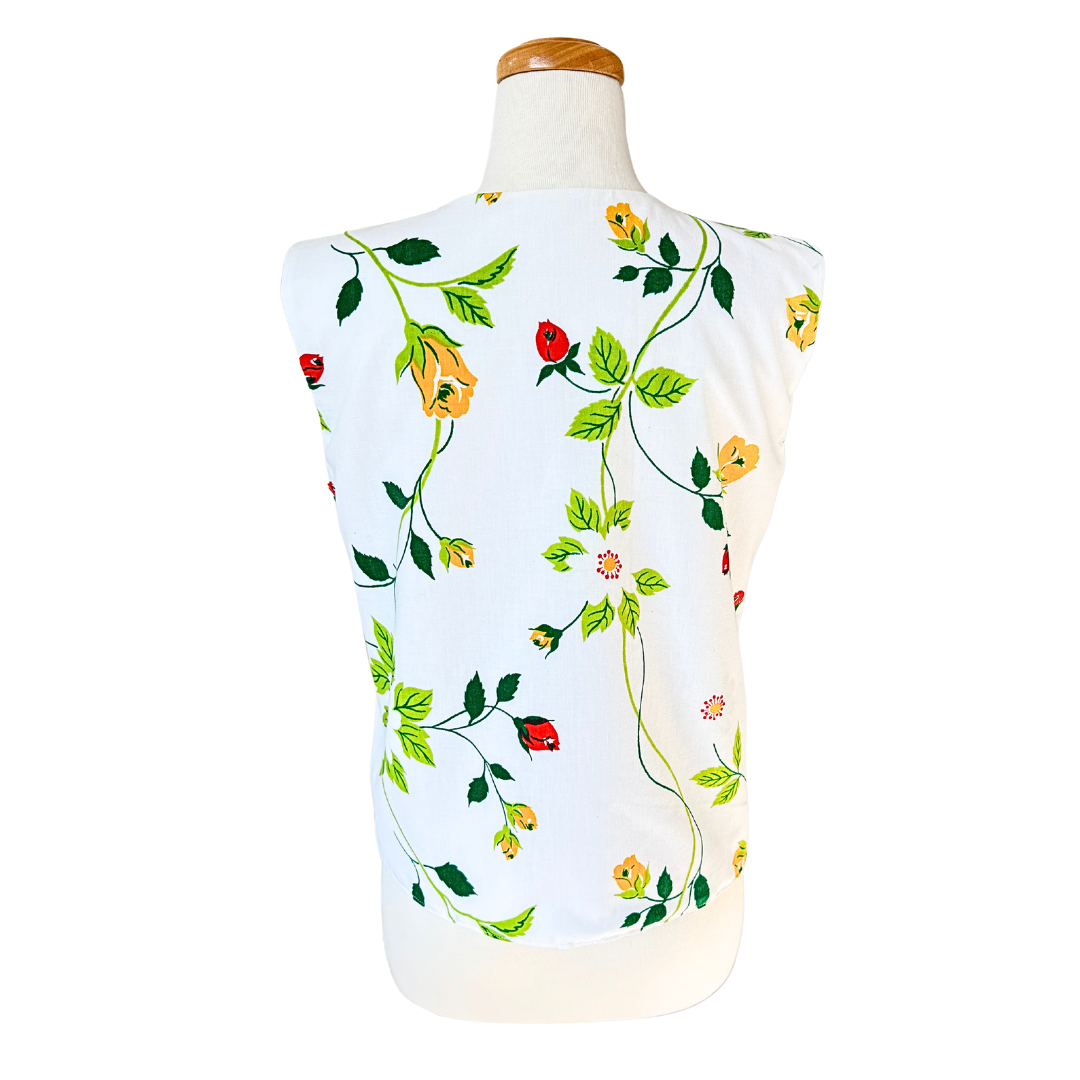Recyled Vintage White Vest with Big Blooms | Large
