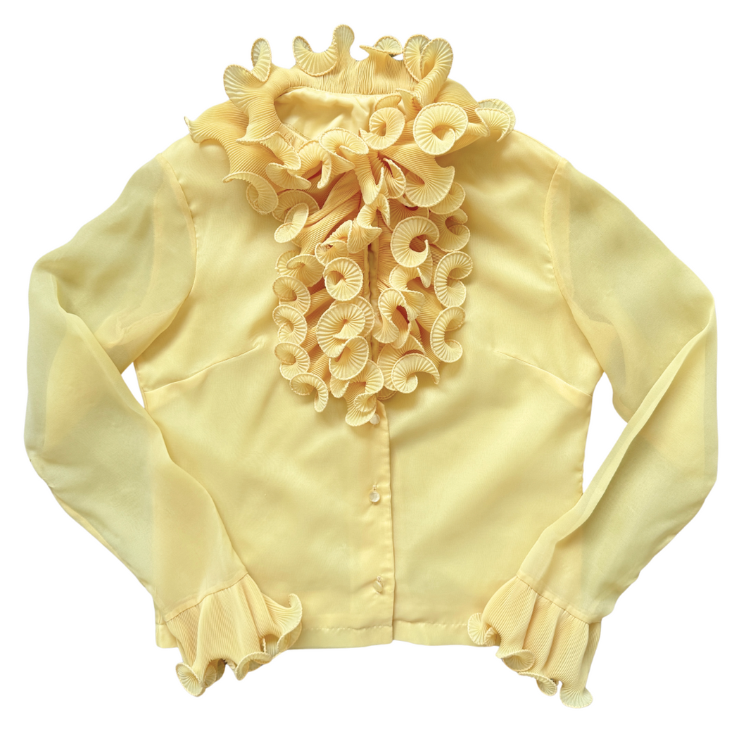Vintage 1980s Yellow Ruffled Maximalist Blouse | Small-Medium