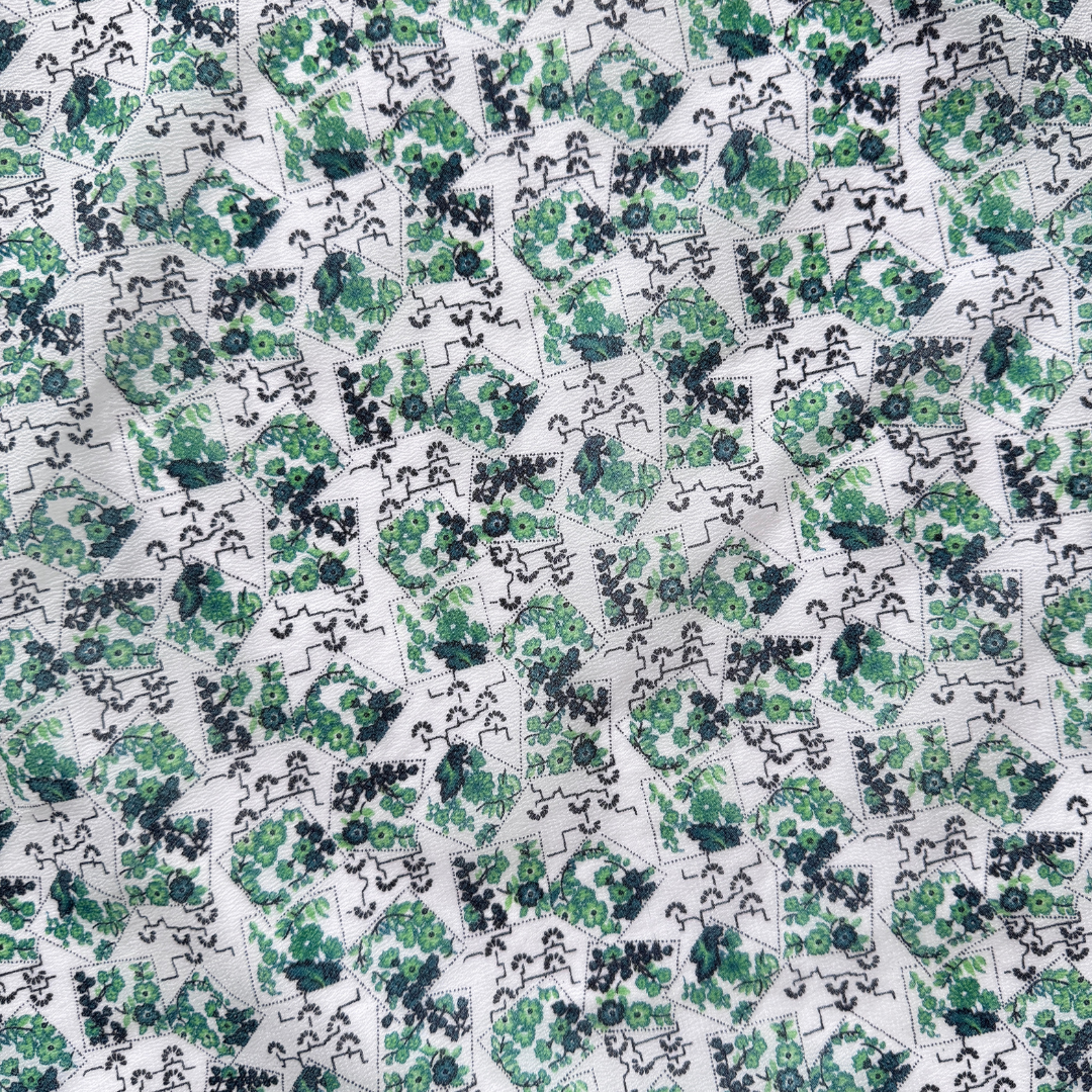 Sheer Green Floral Square Scarf