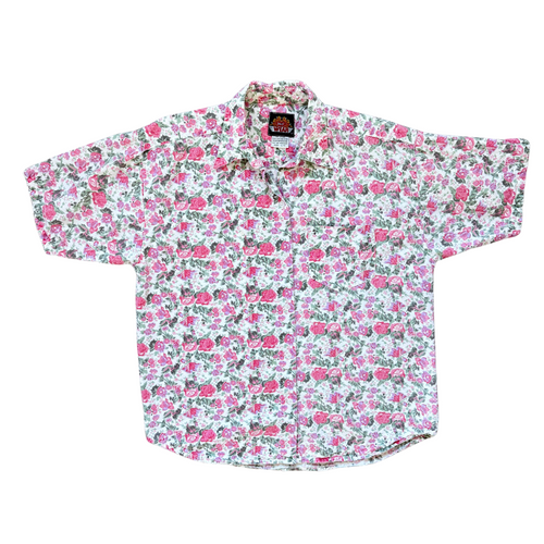 Vintage 1990s Kiss Wear Pink Rose Print Buttoned Shirt | Large