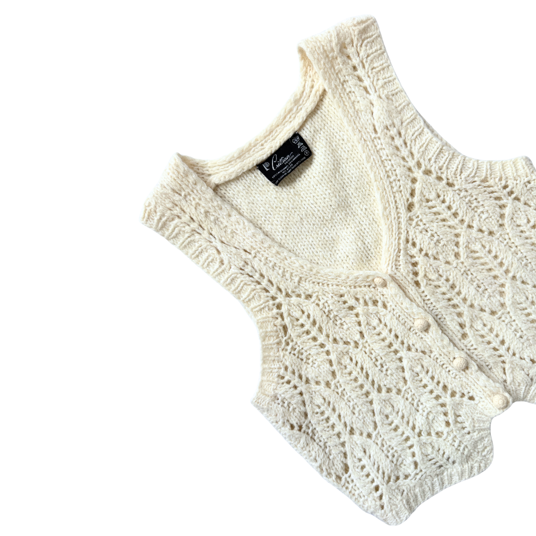 Crillian Cream Knit Lambswool and Angora Vest | Extra-Small / Small