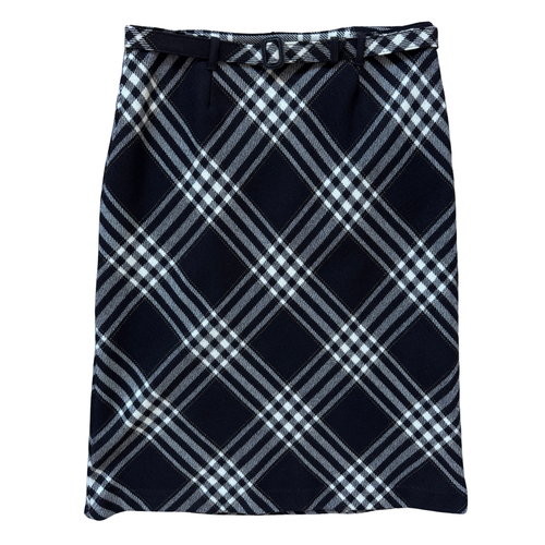 Vintage 1990s Jones New York Black and White Plaid Wool Midi Skirt - Medium