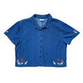 Vintage 1990s EastWest Denim Blouse with Tulip Applique | 2X