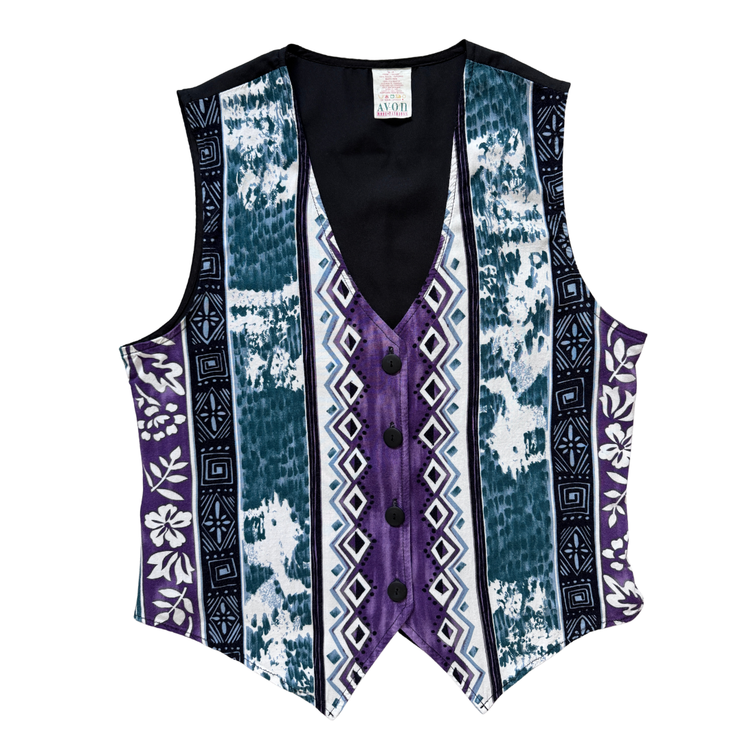 Vintage 1980s-1990s Avon Purple and Teal Abstract Vest | Small-Medium