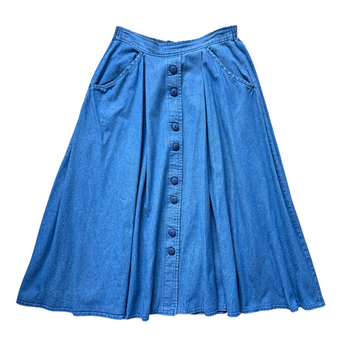 Vintage 1980s-1990s Weekenders Denim Button Front Maxi Skirt |  Small-Medium