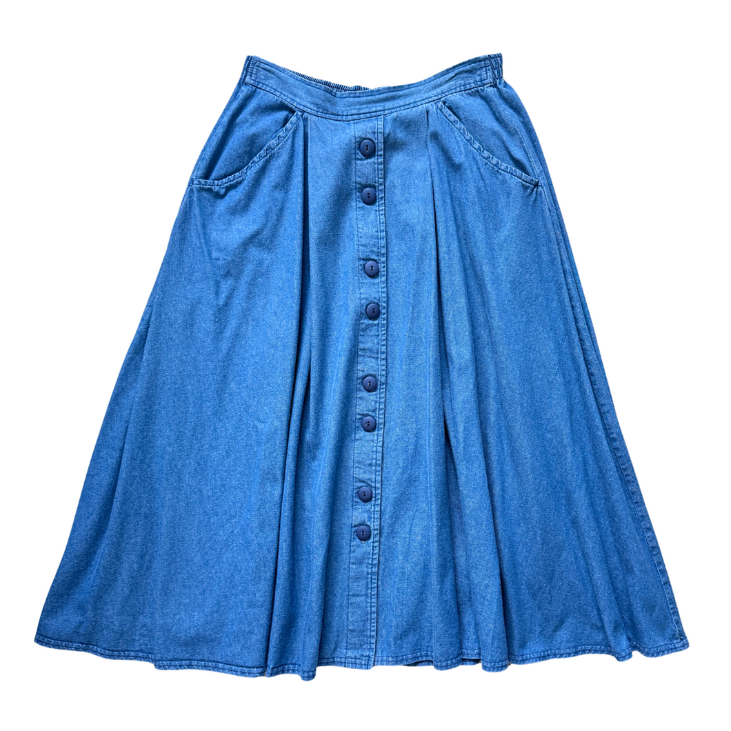 Vintage 1980s-1990s Weekenders Denim Button Front Maxi Skirt |  Small-Medium