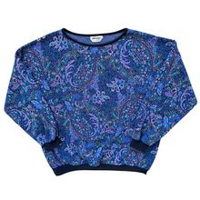 Load image into Gallery viewer, Vintage 1980s Quadra Fashions Purple and Blue Paisley Crewneck Sweater | Large
