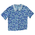 Vintage 1980s Hiroko Purple Floral Blouse with Lace Collar | Medium
