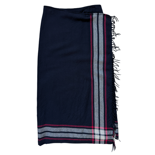 Vintage 1990s Studio Jax Black and Red Plaid Wool Maxi Skirt with Fringe - Medium / Large
