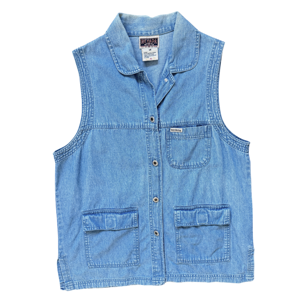 Vintage 1990s Nevada Collared Denim Vest | Medium - Large