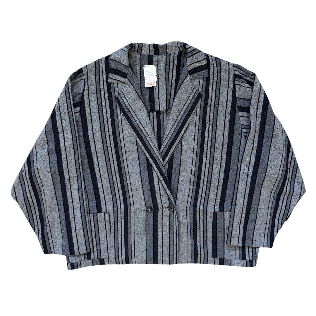 Vintage 1970s-1980s Grey Striped Blazer | Extra-large / 2X