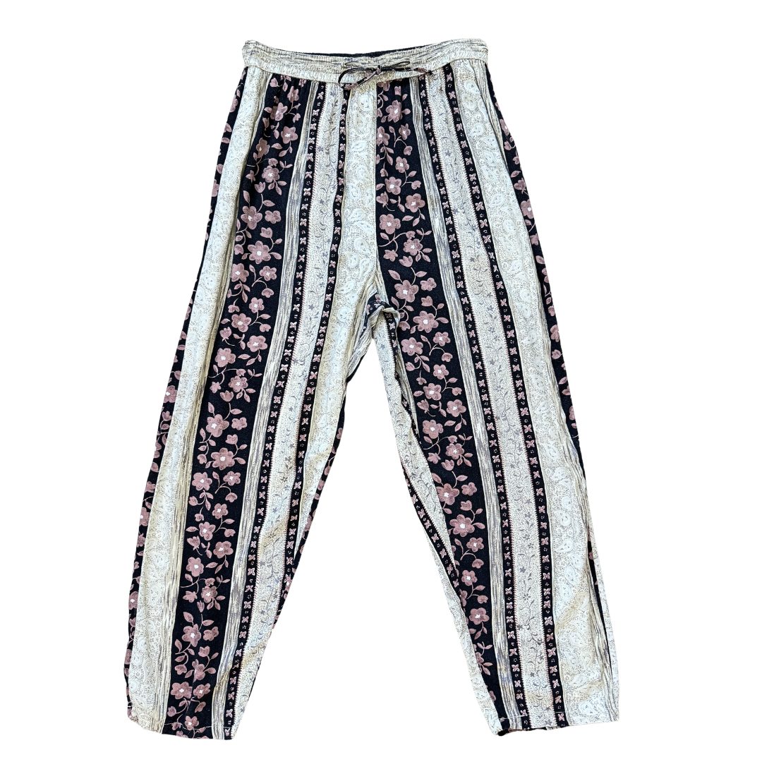 Trendy Looks Neutral Tones Floral and Paisley Pants | Large / Extra-Large