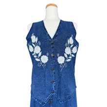 Load image into Gallery viewer, Jazzino Dark Denim Vest with Pearl Floral Applique | Small-Medium
