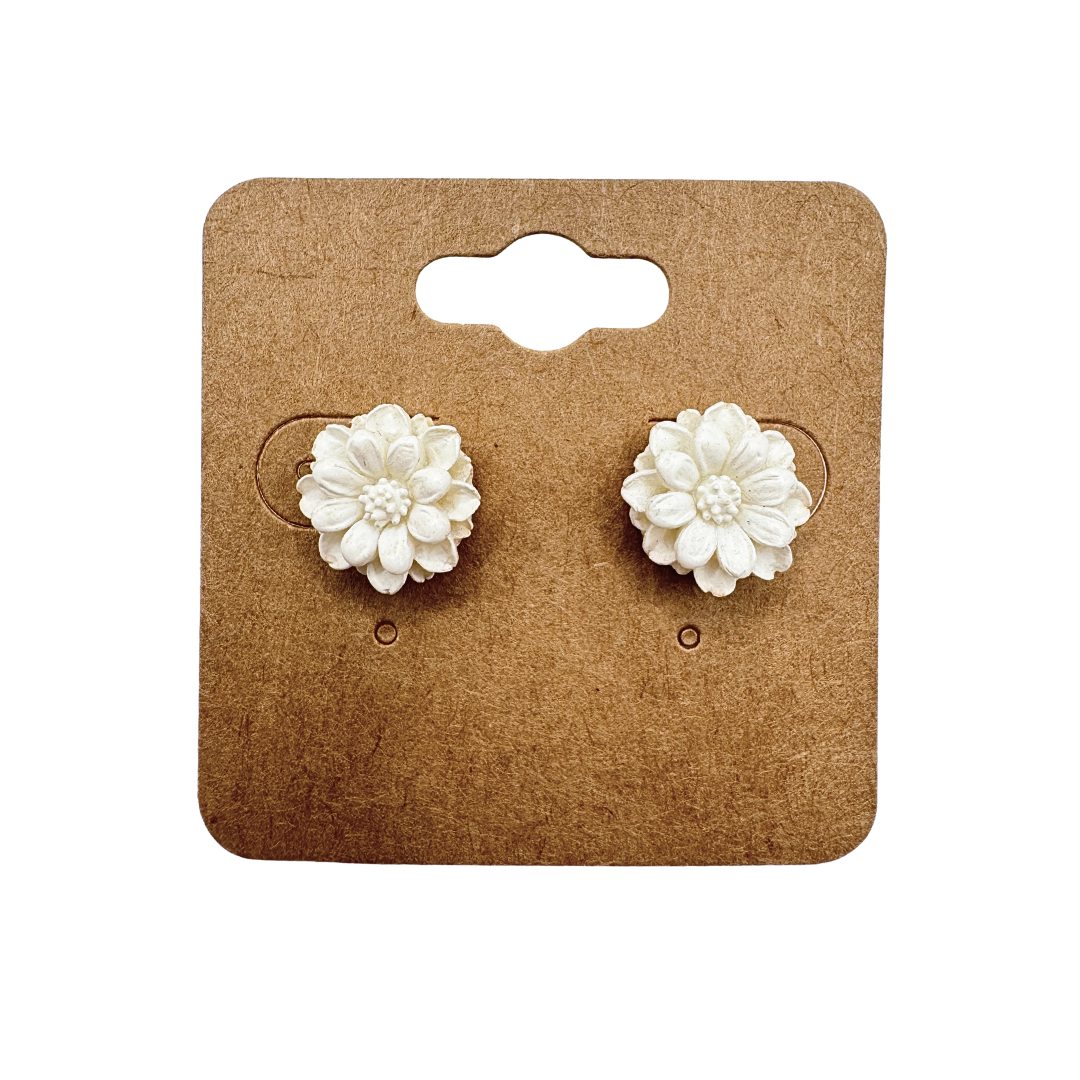 Tiny White Clay Flower Stud Earrings